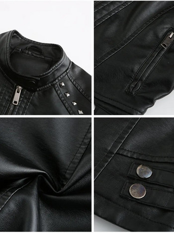 New In Women Sring Φθινοπωρινά μαύρα δερμάτινα μπουφάν με φερμουάρ Πριτσίνι κοντό βασικό παλτό Μόδα Λεπτό Γυναικείο Motor Biker Pu Jacket