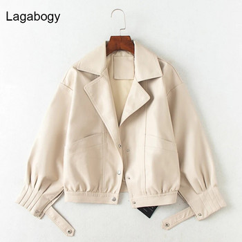Lagabogy дамско кожено яке от PU, едноредно късо мотоциклетно пънк палто, женско свободно бомбардировъчно облекло от изкуствена кожа