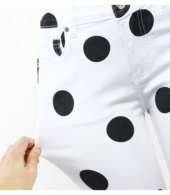 2590 Youaxon Nauji ES dydžio balti taškeliai apkarpyti džinsai merginoms vintažinės gatvės aprangos tamprios siauros kelnės džinsai moterims