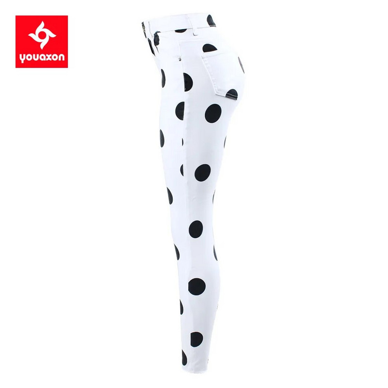 2590 Youaxon Nauji ES dydžio balti taškeliai apkarpyti džinsai merginoms vintažinės gatvės aprangos tamprios siauros kelnės džinsai moterims
