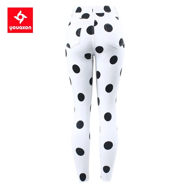 2590 Youaxon Nauji ES dydžio balti taškeliai apkarpyti džinsai merginoms vintažinės gatvės aprangos tamprios siauros kelnės džinsai moterims
