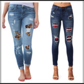 Karštas išpardavimas moteriški džinsai su plėšytais leopardo raštais Madingi tampriai siauri džinsiniai pieštukų kelnės Gatvės laisvalaikio hipsteriniai džinsai S-2XL