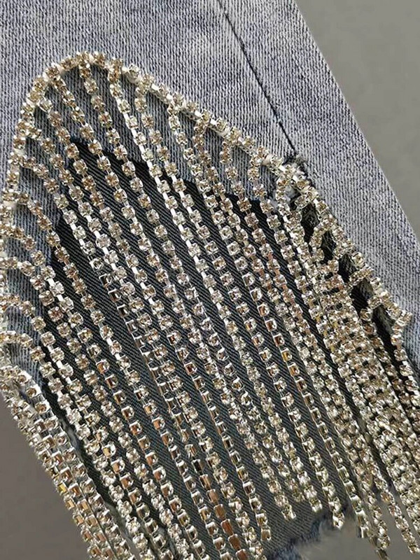 DEAT Naiste teksad kõrge vöökohaga ühevärvilised õhukesed tutid teemandid vöö denim pahkluuni ulatuvad pliiatsipüksid2023 suvine uus mood 29L1698