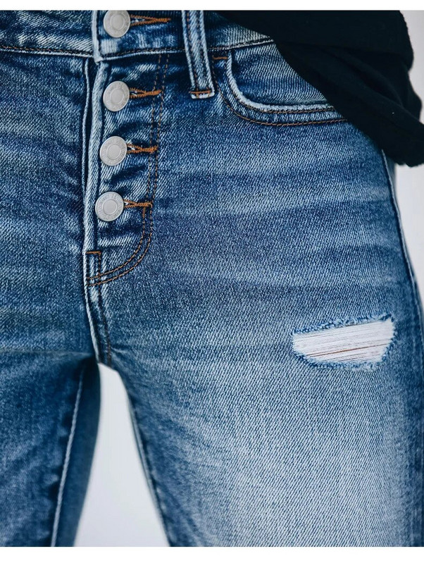 2022. aasta uued, keskmise vöökohaga rebitud teksad naistele, moes, kõrgelt venivad õhukesed teksapüksid, pliiatspüksid tänava vabaaja püksid S-2XL Drop Ship