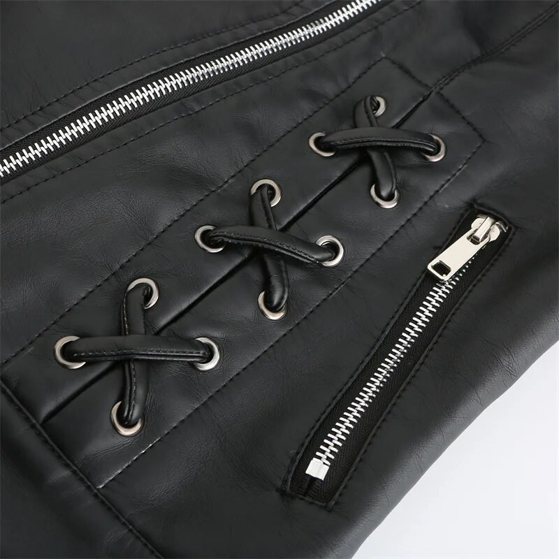 Nauja pavasario moteriška dirbtinės odos striukė, dviratininkė, raudona balta paltai, apykaklė PU motociklininkams, juodi viršutiniai drabužiai