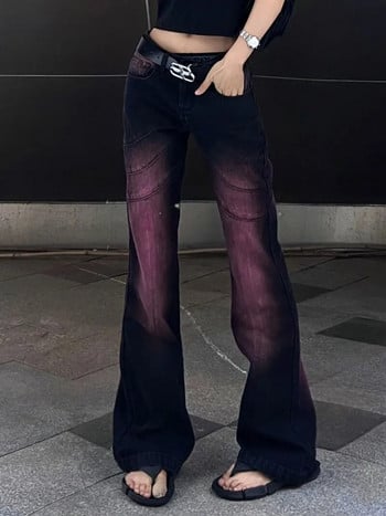 Fashion Purple Gradient Tie Dye Micro Flared Jeans Y2K Streetwear Vintage Wash Loose Casual ίσιο τζιν ψηλόμεσο