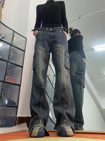 ADAgirl Flared Wide Leg Cargo Jeans για Γυναικεία Παντελόνια Y2k Ψηλόμεση Vintage Oversize Παντελόνια Split Streetwear High Street Wear