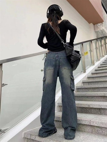 ADAgirl Flared Wide Leg Cargo Jeans για Γυναικεία Παντελόνια Y2k Ψηλόμεση Vintage Oversize Παντελόνια Split Streetwear High Street Wear