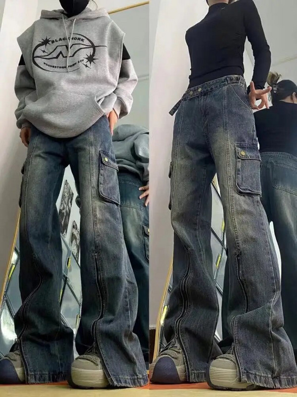 ADAgirl platėjančios plačios apatinės kelnės, moteriškos kelnės Y2k kelnės aukštu juosmeniu, vintažinės negabaritinės kelnės.