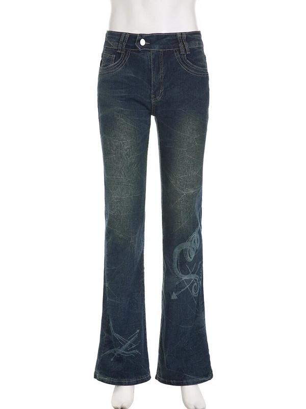 Rockmore Y2K široke traperice niskog struka za žene Streetwear Jeans hlače s estetskim printom Vintage isprane traper hlače Grunge Fairycore