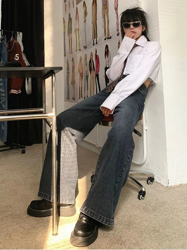 High Street Ilgi Džinsai Moteriški Ulzzang Distressed Paprasti Retro visų rungtynių Harajuku Klasikinės laisvos džinsinės kelnės Studentai Madingi BF