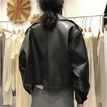PU Δερμάτινο παλτό Γυναικείο Βασικό Μαλακό Κοντό Πανκ Ένδυση Συνθετικό Δέρμα Άνοιξη Φθινόπωρο Γυναικεία Μοτοσικλέτα Στρατός Πλήρης