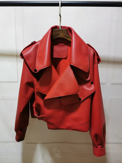 PU odinė striukė, paltas Moterys Basic Minkšti trumpi viršutiniai drabužiai Punk drabužiai Dirbtinė oda pavasario ruduo Moterų motociklų armija žalia pilna