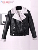 Aelegantmis rudens žieminė odinė striukė, moteriška dirbtinio kailio striukė, moteriška plona trumpa motociklo striukė, šilta, pliušinė viršutinė striukė