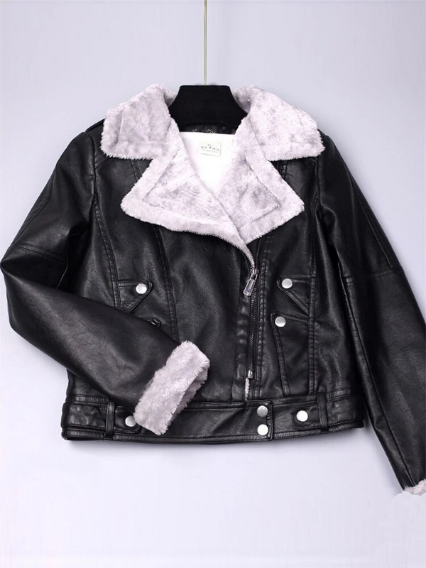 Aelegantmis rudens žieminė odinė striukė, moteriška dirbtinio kailio striukė, moteriška plona trumpa motociklo striukė, šilta, pliušinė viršutinė striukė