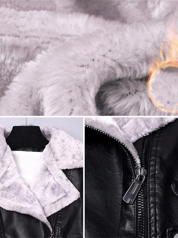 Aelegantmis rudens žieminė odinė striukė, moteriška dirbtinio kailio striukė, moteriška plona trumpa motociklo striukė, šilta, pliušinė viršutinė striukė