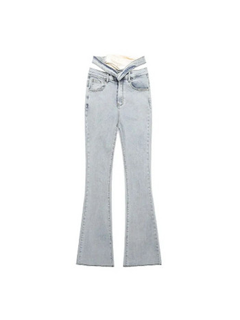 Y2k Blue Flare Jeans E σε στυλ κοριτσιού σέξι κοίλο παντελόνι με επίδεσμο 2022 Νέο γυναικείο ψηλόμεσο παντελόνι Harajuku μέχρι το πάτωμα