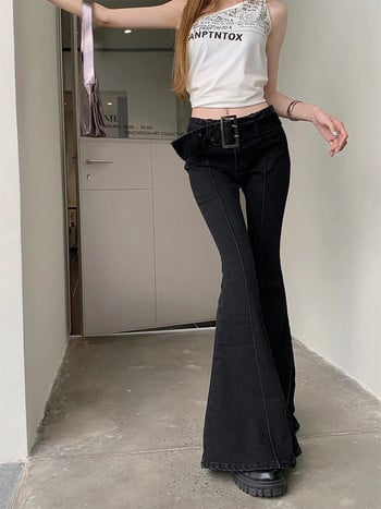 American Retro Flare Jeans χαμηλή μέση E-girl Λεπτός επίδεσμος πάτο Γυναικεία μόδα Μαύρο βαμβακερό τζιν παντελόνι παντελόνι Y2K High Street