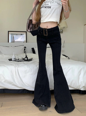 American Retro Flare Jeans χαμηλή μέση E-girl Λεπτός επίδεσμος πάτο Γυναικεία μόδα Μαύρο βαμβακερό τζιν παντελόνι παντελόνι Y2K High Street