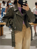 „Fitaylor“ naujoji pavasario rudens moteriška „High Street“ striukė su užtrauktuku užtraukiama dirbtinės odos su diržu „Vintage Moto Biker“ trumpas puspaltis