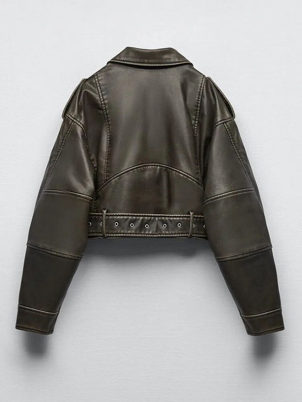 „Fitaylor“ naujoji pavasario rudens moteriška „High Street“ striukė su užtrauktuku užtraukiama dirbtinės odos su diržu „Vintage Moto Biker“ trumpas puspaltis