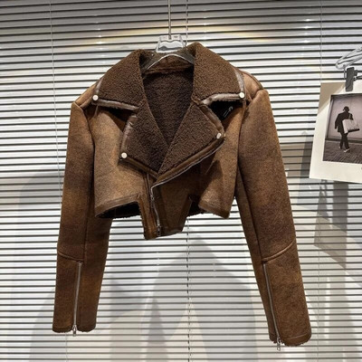 PREPOMP 2022, talv, uus saabumine, pikkade varrukatega lambavillast karusnahast mantel Turn Down kraega lühike jope naiste GG977