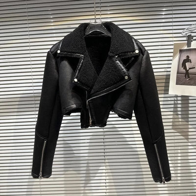 PREPOMP 2022, talv, uus saabumine, pikkade varrukatega lambavillast karusnahast mantel Turn Down kraega lühike jope naiste GG977