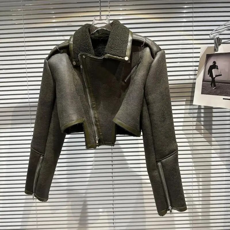 PREPOMP 2022, talv, uus saabumine, pikkade varrukatega lambavillast karusnahast mantel Turn Down kraega lühike jope naiste GG977