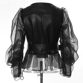 Γυναικείο μπουφάν μοτοσικλέτας από συνθετικό δέρμα PU Belted Slim Casual Designer Biker Jackets