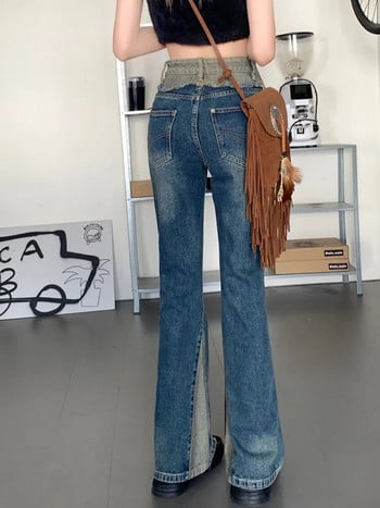 2023 Κορεάτικο Y2K Patch Vintage Blue Flare Jeans Παντελόνι για Γυναικεία Ρούχα Harajuku Fashion Casual Lady Denim Παντελόνι Ropa De Mujer