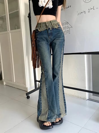 2023 Κορεάτικο Y2K Patch Vintage Blue Flare Jeans Παντελόνι για Γυναικεία Ρούχα Harajuku Fashion Casual Lady Denim Παντελόνι Ropa De Mujer