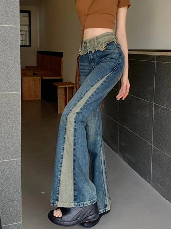 2023 Κορεάτικο Y2K Patch Vintage Blue Flare Jeans Παντελόνι για Γυναικεία Ρούχα Harajuku Fashion Casual Lady Denim Παντελόνι Ropa De Mujer