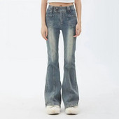 2023 Korea Y2K Fashion Pestud Sinine Slim Flare Teksad Püksid Naiste Riietus Elegantne vabaaja Denimpüksid Lady Pantalon Femme