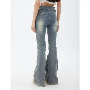 2023 Κορεατικά Y2K Fashion Washed Blue Slim Flare Jeans Παντελόνι για Γυναικεία Ρούχα Κομψά, καθημερινά τζιν παντελόνια Lady Pantalon Femme