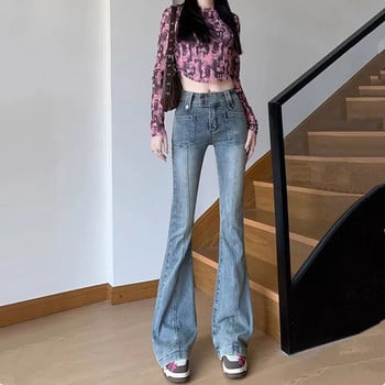 2023 Κορεατικά Y2K Fashion Washed Blue Slim Flare Jeans Παντελόνι για Γυναικεία Ρούχα Κομψά, καθημερινά τζιν παντελόνια Lady Pantalon Femme