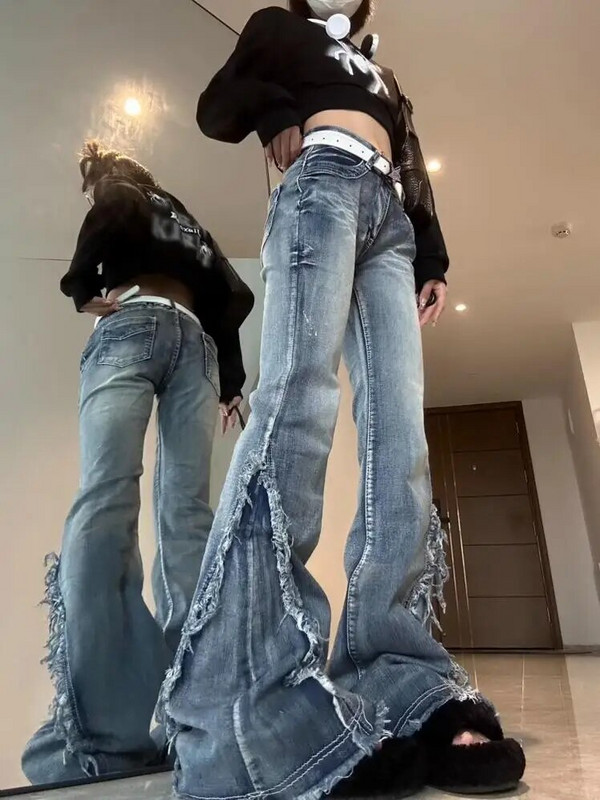 Ameerika vanaaegsed pestud vanad töörõivad teksad Naiste vabad laia säärega vabaaja õhukesed sirged madala vöökohaga püksid juunioridele