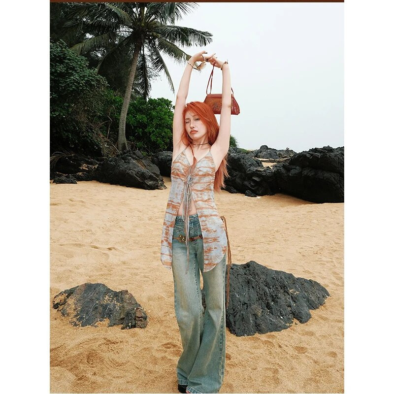 Sinised naiste teksad Ameerika kõrge vöökohaga mood Hip Hop vintage tänavarõivad Y2K šikk laia säärega teksa naiste püksid kottis teksapüksid