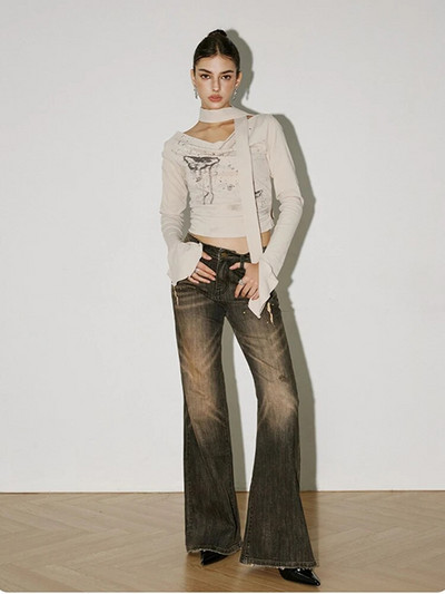 Mėlynos aukšto juosmens moteriškos tiesios džinsų dizaino gatvės aprangos korėjietiškos mados vintažinės žiemos tamprios mamos džinsinės kelnės platėjančios kelnės