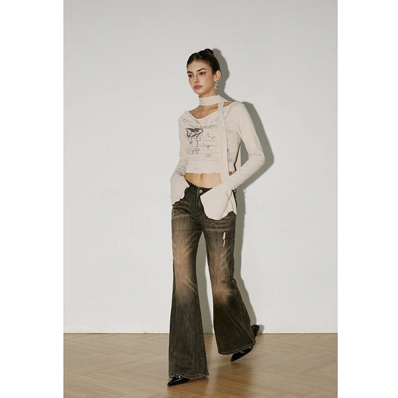 Mėlynos aukšto juosmens moteriškos tiesios džinsų dizaino gatvės aprangos korėjietiškos mados vintažinės žiemos tamprios mamos džinsinės kelnės platėjančios kelnės