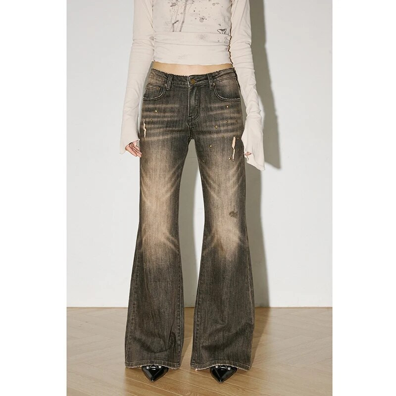 Mėlynos aukšto juosmens moteriškos tiesios džinsų dizaino gatvės aprangos korėjietiškos mados vintažinės žiemos tamprios mamos džinsinės kelnės platėjančios kelnės