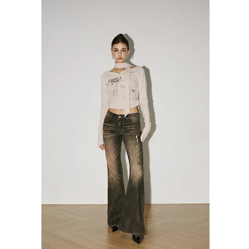 Mėlynos aukšto juosmens moteriškos tiesios džinsų dizaino gatvės aprangos korėjietiškos mados vintažinės žiemos tamprios mamos džinsinės kelnės platėjančios kelnės