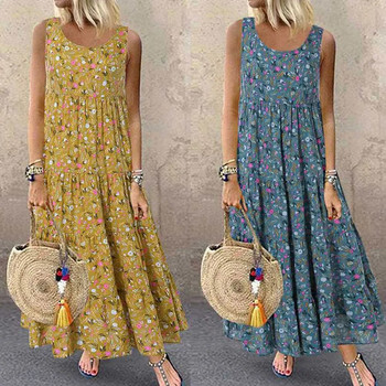 Jocoo Jolee Bohemian Maxi Φόρεμα Γυναικείο Casual Vintage Αμάνικο O λαιμόκοψη Φαρδύ μακρύ φόρεμα υπερμεγέθη σαλονάκι παραλίας