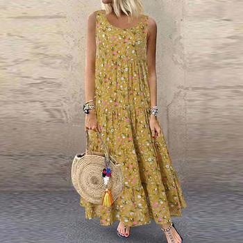 Jocoo Jolee Bohemian Maxi Φόρεμα Γυναικείο Casual Vintage Αμάνικο O λαιμόκοψη Φαρδύ μακρύ φόρεμα υπερμεγέθη σαλονάκι παραλίας