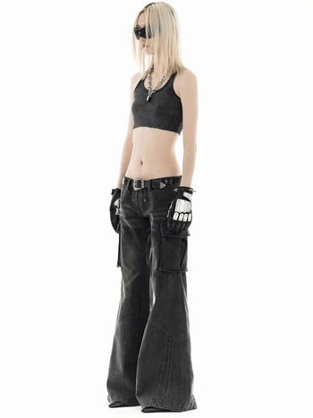 Γυναικείες Dark Academia Goth Grunge Denim Παντελόνι Harajuku Flare Jeans 2000s Αισθητικό χαμηλομεσο φαρδύ Y2k Ιαπωνικό πανκ με καμπάνα