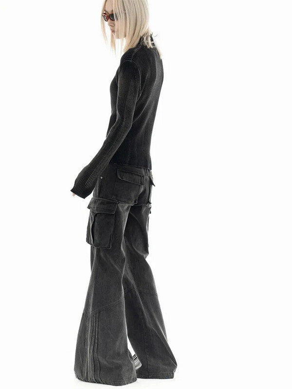 Moteriškos tamsios Academia Goth Grunge džinsinės kelnės Harajuku Flare džinsai 2000-ųjų estetiški žemo liemens maišeliai Y2k japonų varpelio apatinė punk