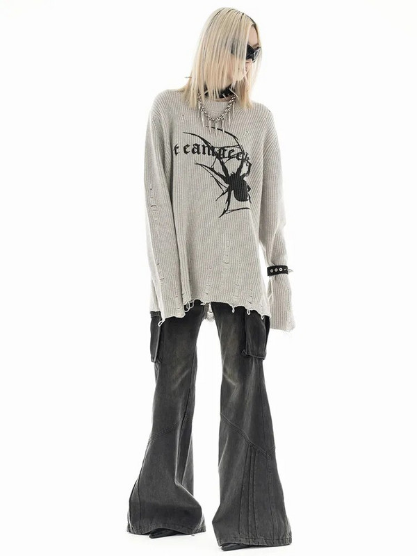 Moteriškos tamsios Academia Goth Grunge džinsinės kelnės Harajuku Flare džinsai 2000-ųjų estetiški žemo liemens maišeliai Y2k japonų varpelio apatinė punk