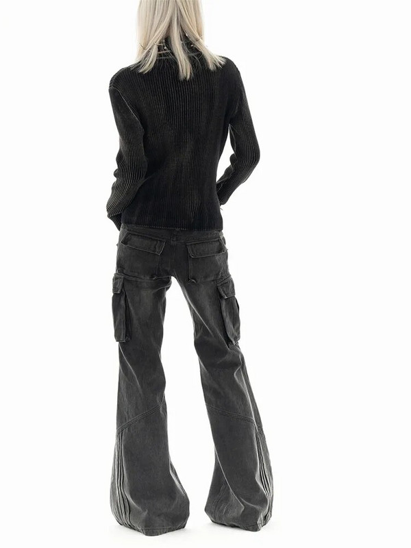 Moteriškos tamsios Academia Goth Grunge džinsinės kelnės Harajuku Flare džinsai 2000-ųjų estetiški žemo liemens maišeliai Y2k japonų varpelio apatinė punk