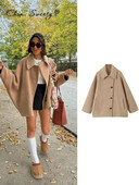 Moteriškas žieminis paltas su viena krūtine rudens ilgomis rankovėmis atvartas moteriškas chaki spalvos dygsniuotas švarkas Elegantiški kišeniniai laisvi viršutiniai drabužiai