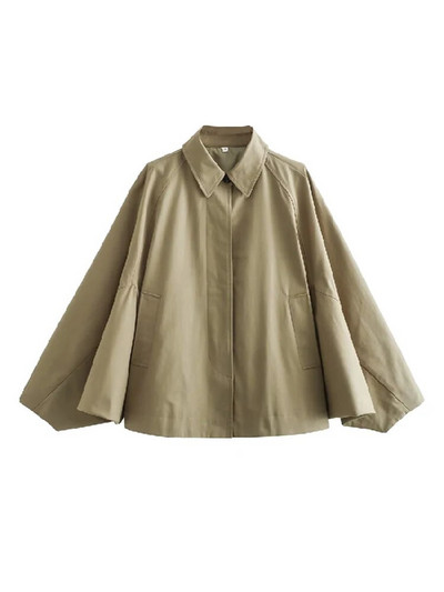 Moteriškas žieminis paltas su viena krūtine rudens ilgomis rankovėmis atvartas moteriškas chaki spalvos dygsniuotas švarkas Elegantiški kišeniniai laisvi viršutiniai drabužiai