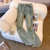 Flare teksad Naine kõrge vöökohaga Korea ülevaated Paljud riided Tänavarõivad Denim Y2k sirge sääre teksad Naiste riided püksid naiste